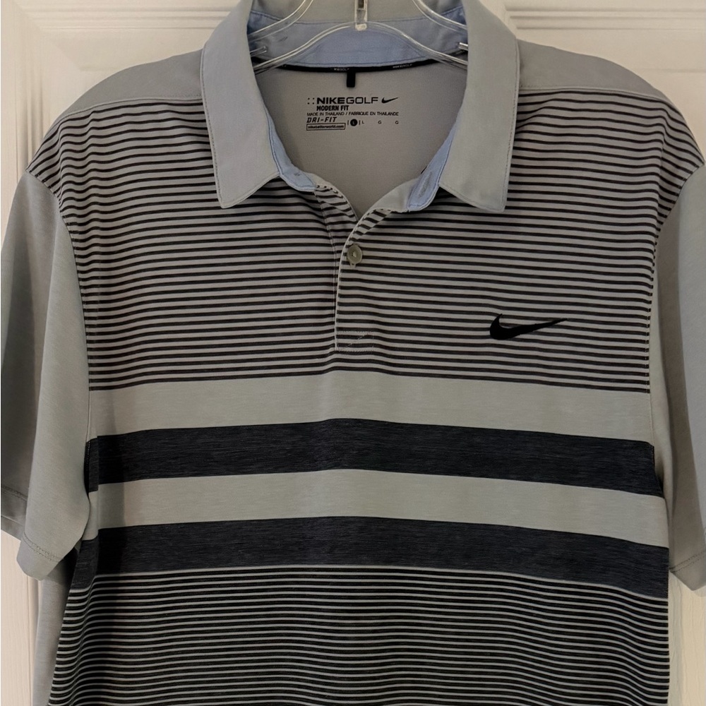 Nike Men's Gray and Black Striped Polo